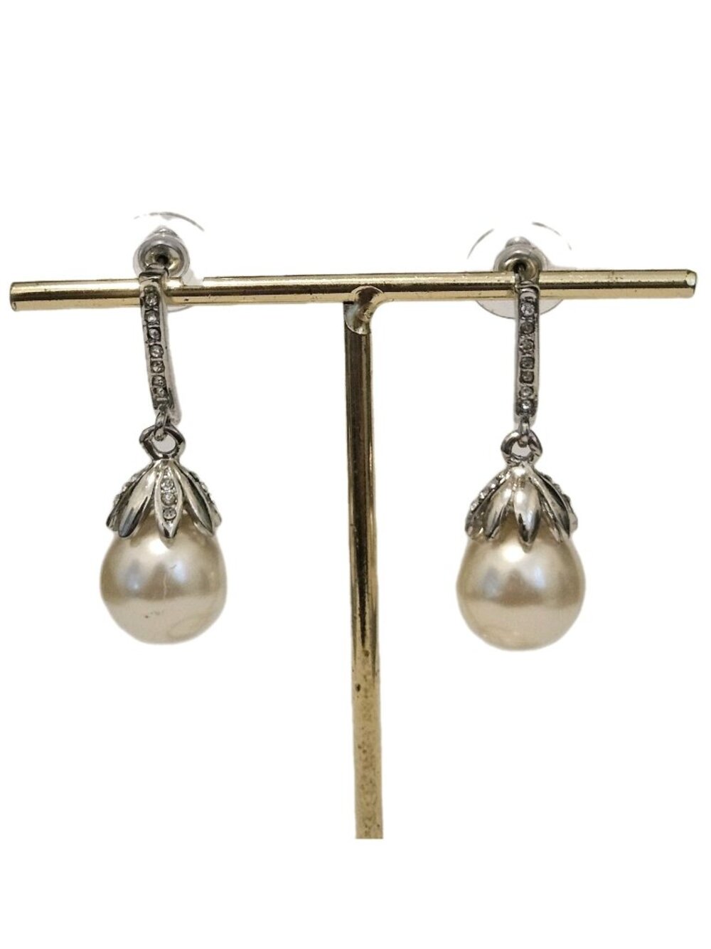 Faux Pearl Rhinestone Dangle Drop Wedding Pierced Earrings